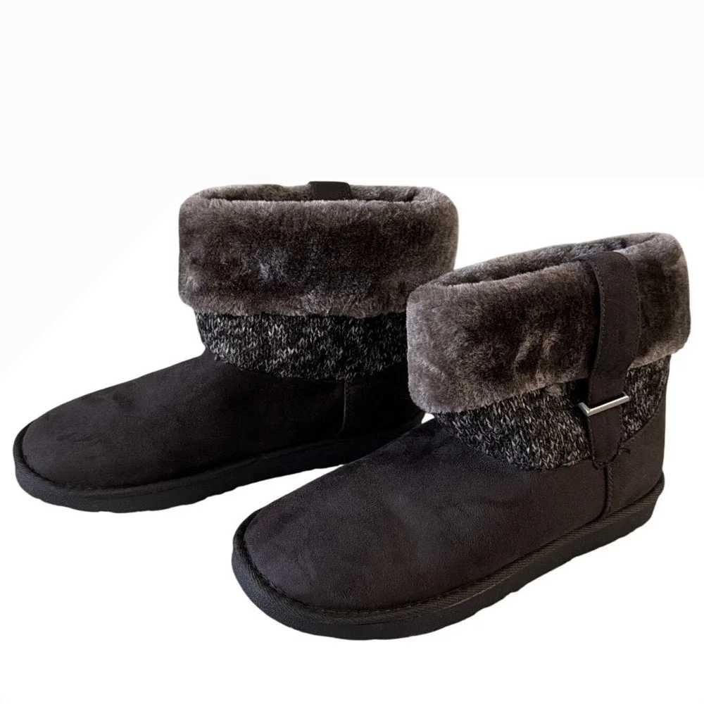 Pop Stoneham Womens Brown Faux Suede Fur Knit Ankle Boots Memory‎ Foam Size 9M